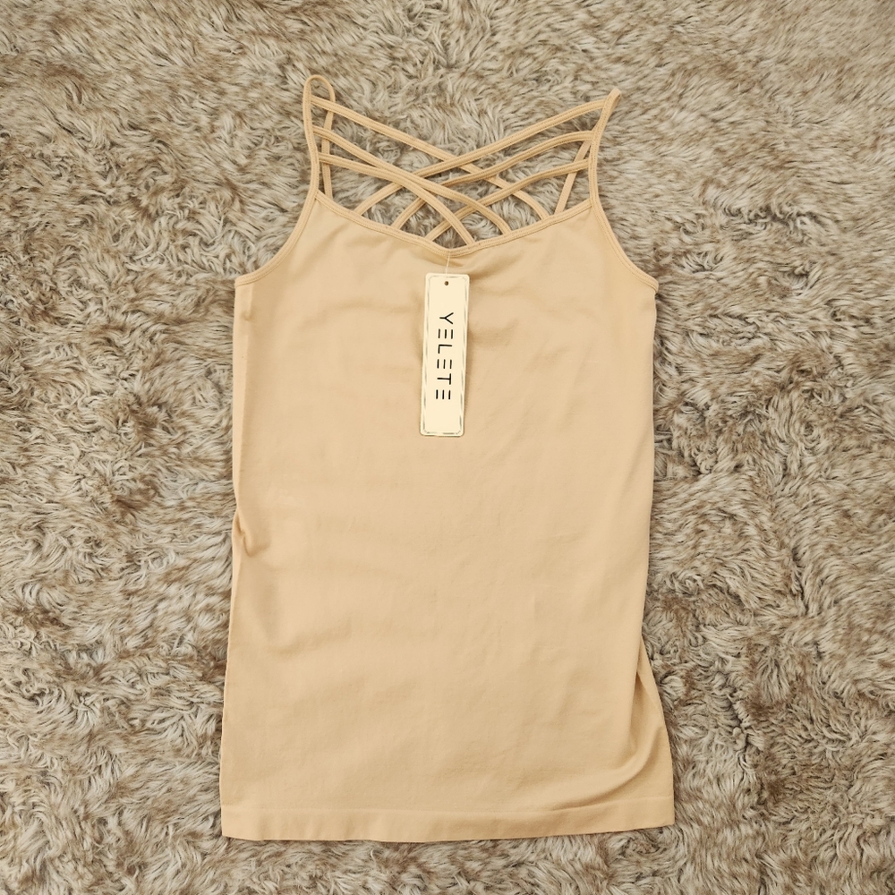 Yelete Criss Cross Strap Tank Top Nude One Size